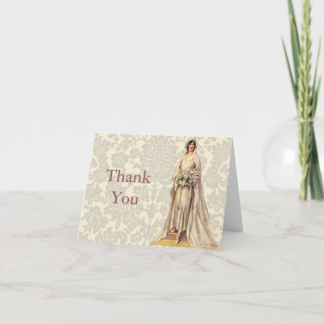 Vintage Bride Letterpress Thank You Card (Front)