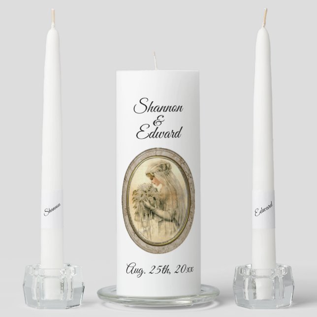 Vintage Bride Personalized Unity Candle Set (Front)