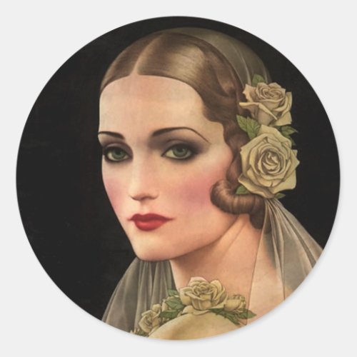 Vintage Bride with Roses Classic Round Sticker