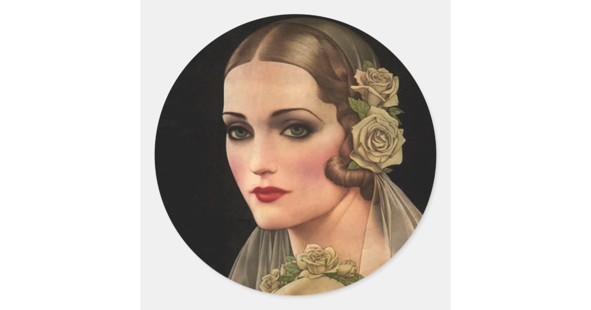 Princess Bride Rous Sticker Vintage Bride with Roses Classic Round Sticker | Zazzle