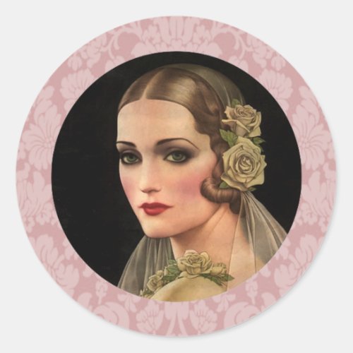 Vintage Bride with Roses Classic Round Sticker