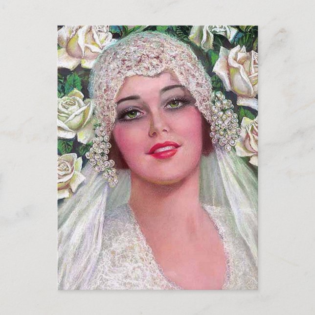 Vintage Bride with Roses Postcard (Front)