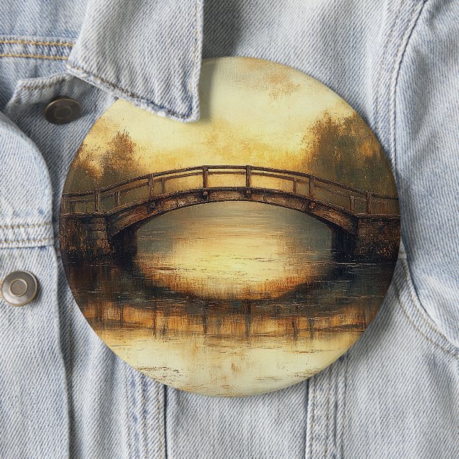 Vintage Bridge Over River Painting Countryside  Button (In Situ)