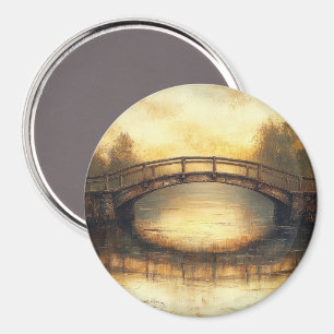 Vintage Bridge Over River Painting Countryside Magnet
