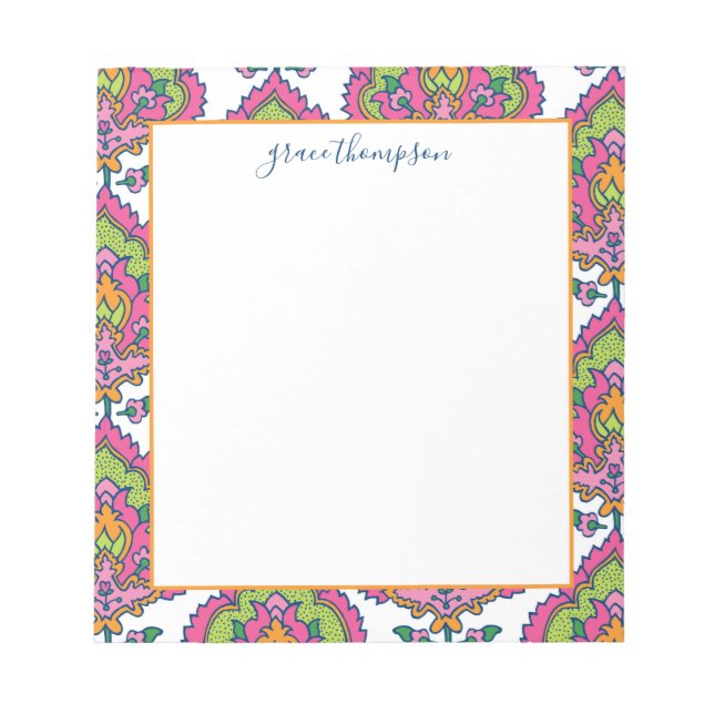 Vintage Bright Damask Pattern Notepad (Front)