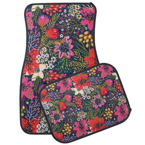 Vintage Bright Floral Pattern Fabric Car Floor Mat