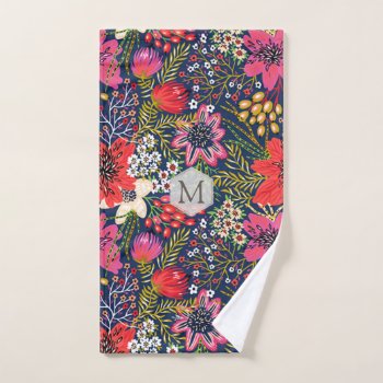 Vintage Bright Floral Pattern Monogram Hand Towel by bestipadcasescovers at Zazzle