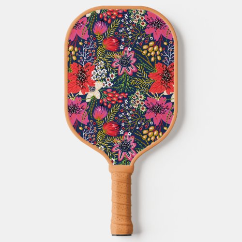 Vintage Bright Floral Pattern Pickleball Paddle