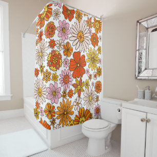 Vintage Bright Flower Retro Multicolor Floral Gift Shower Curtain