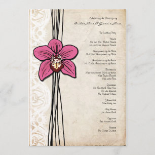 Vintage Bright Pink Orchid Wedding Program