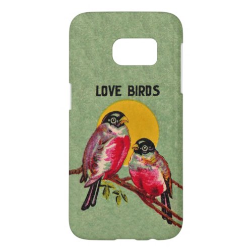 Vintage Bright red Love birds on Branch on Green Samsung Galaxy S7 Case