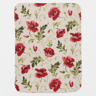 Vintage bright red poppies flower pattern baby blanket