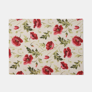 Vintage bright red poppies flower pattern doormat