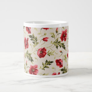 Vintage bright red poppies flower pattern giant coffee mug