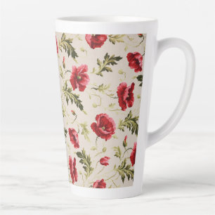 Vintage bright red poppies flower pattern  latte mug