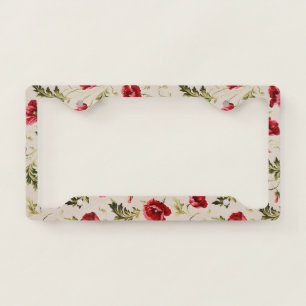 Vintage bright red poppies flower pattern license plate frame