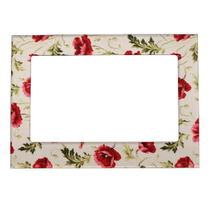 Vintage bright red poppies flower pattern magnetic frame