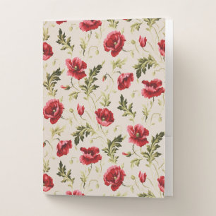 Vintage bright red poppies flower pattern pocket folder