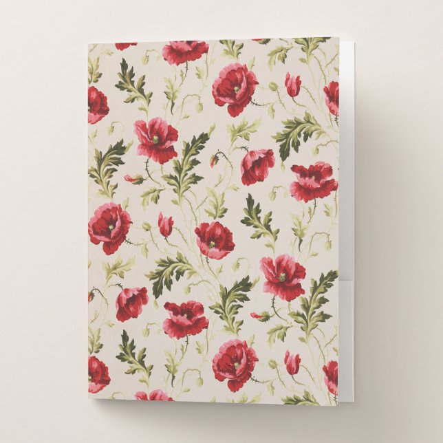 Vintage bright red poppies flower pattern  pocket folder (Front)