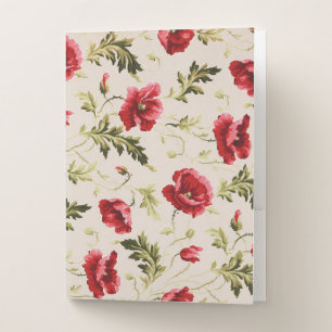 Vintage bright red poppies flower pattern pocket folder