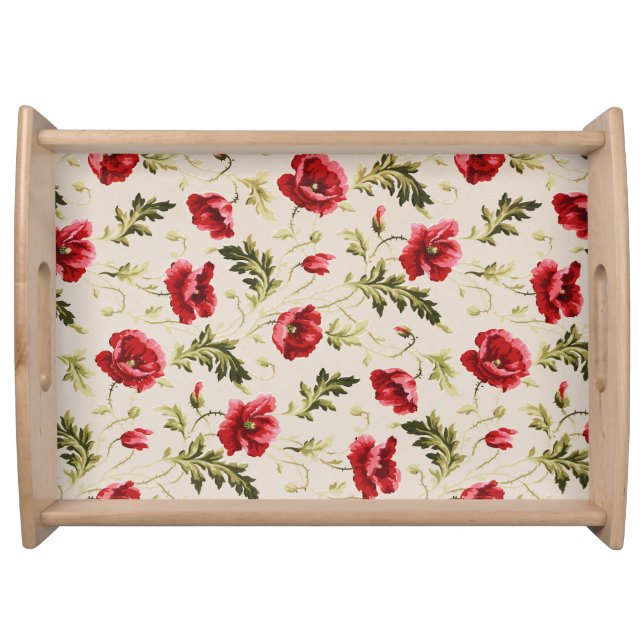 Vintage bright red poppies flower pattern  serving tray (Front)