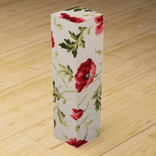 Vintage bright red poppies flower pattern wine box