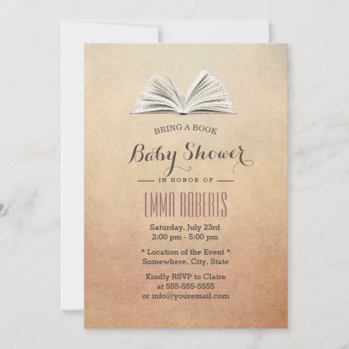 Vintage Bring a Book Baby Shower Invitation