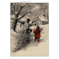 Vintage Bringing Home the Christmas Tree Card