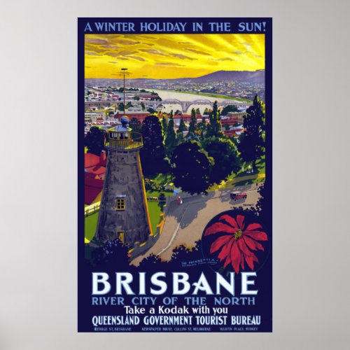 Vintage Brisbane Winter Holiday Australia Travel Poster