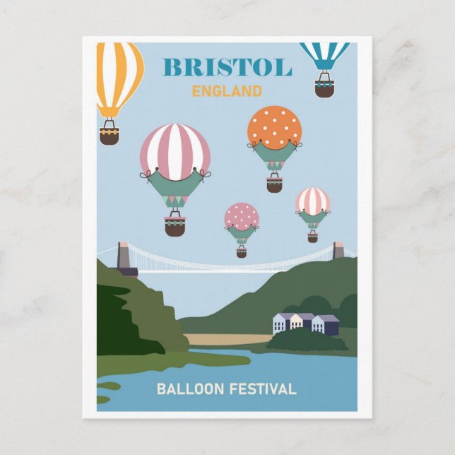 Vintage Bristol England Balloon Festival Travel Postcard (Front)