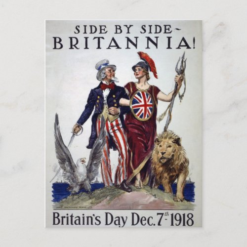 Vintage Britannia Side By Side WWI Art Postcard