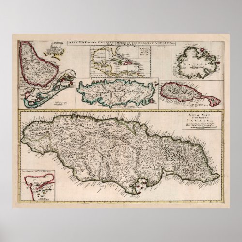 Vintage British Caribbean Islands Map 1721 Poster