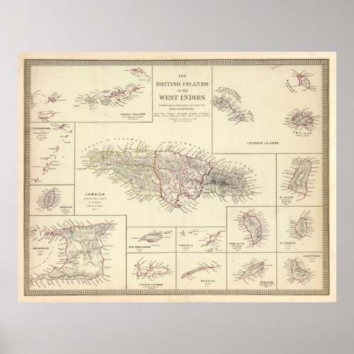 Vintage British Caribbean Islands Map 1835 Poster