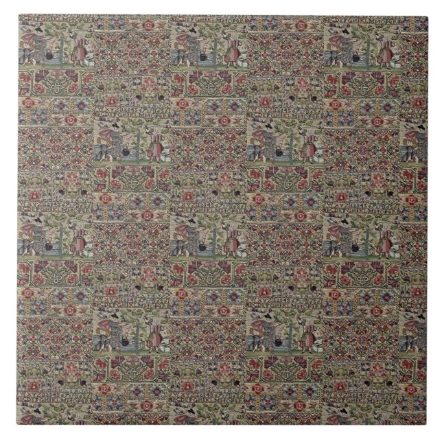 Vintage British Embroidery Pattern Blue Pink Ceramic Tile (Front)