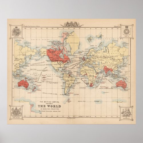 Vintage British Empire World Map 1888 Poster