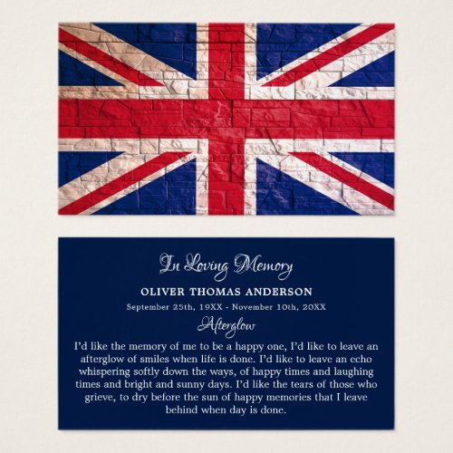 Vintage British Flag Memorial Funeral Prayer Card