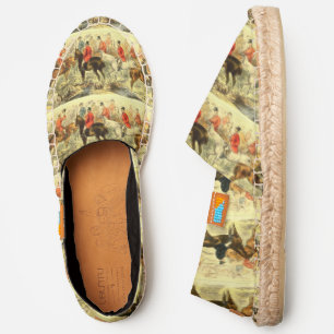 Vintage British Fox Hunt Horses, Hounds Espadrilles