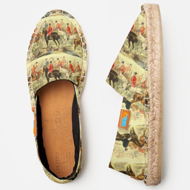 Vintage British Fox Hunt Horses, Hounds Espadrilles (Side)