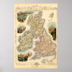 Vintage British Isle Map - 1850's Poster