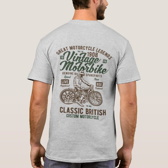 Vintage British Motorbike Cafe Racer T-Shirt (Back)
