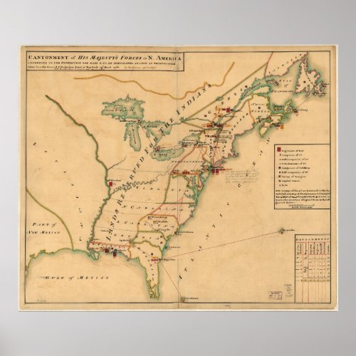 Vintage British Occupation Map of America 1765 Poster
