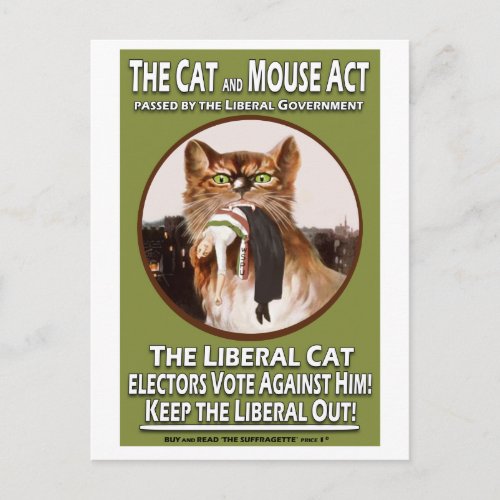 Vintage British Suffragette Cat and Mouse Act Postcard
