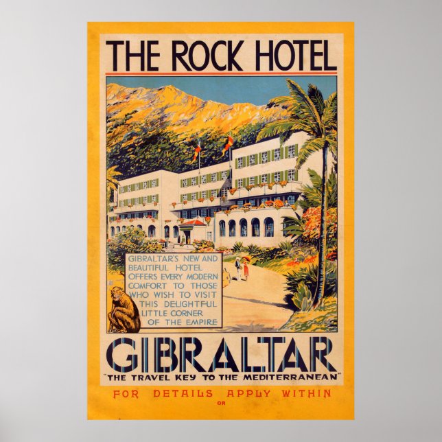 Vintage British The Rock Hotel Travel Poster (Front)