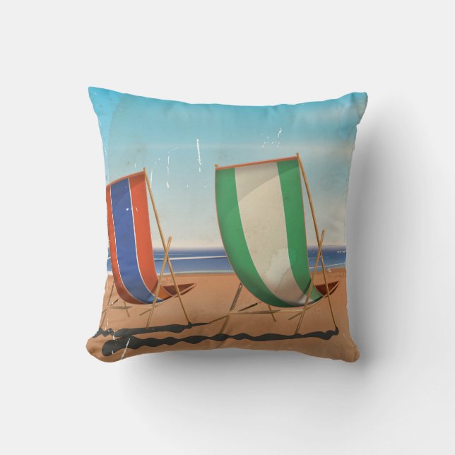 Vintage British Travel Seaside poster. Throw Pillow (Front)
