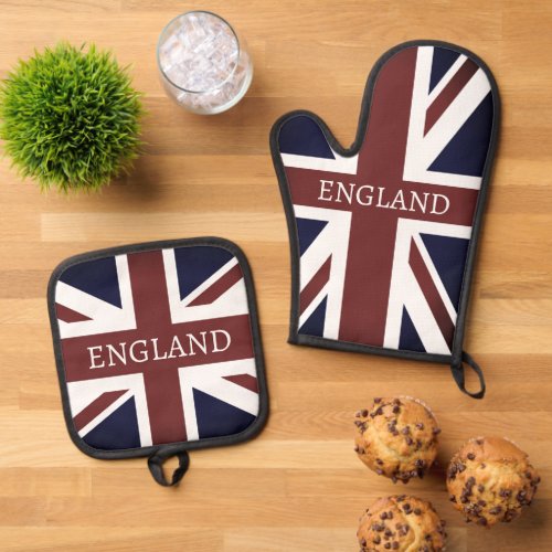 Vintage British Union Jack flag custom Oven Mitt  Pot Holder Set