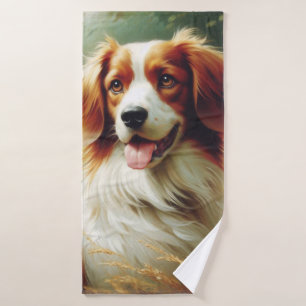 Vintage Brittany Dog Painting Bath Towel