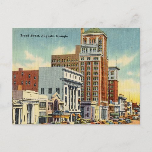 Vintage Broad Street Augusta Georgia Postcard