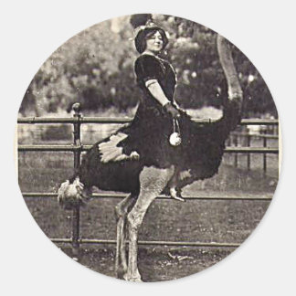 Vintage Broadway Actress Riding an Ostrich Classic Round Sticker