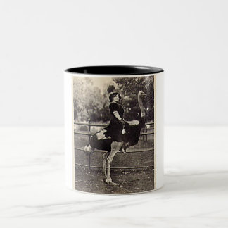 Vintage Broadway Actress Riding an Ostrich Two-Tone Coffee Mug