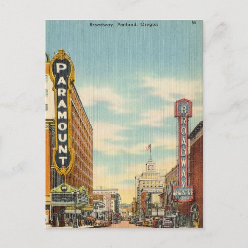 Vintage Broadway Portland Oregon Postcard